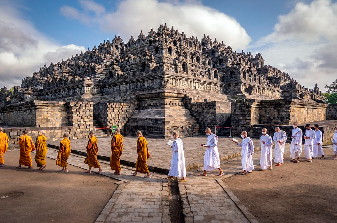 Monks following Pradakshina at Borobudur